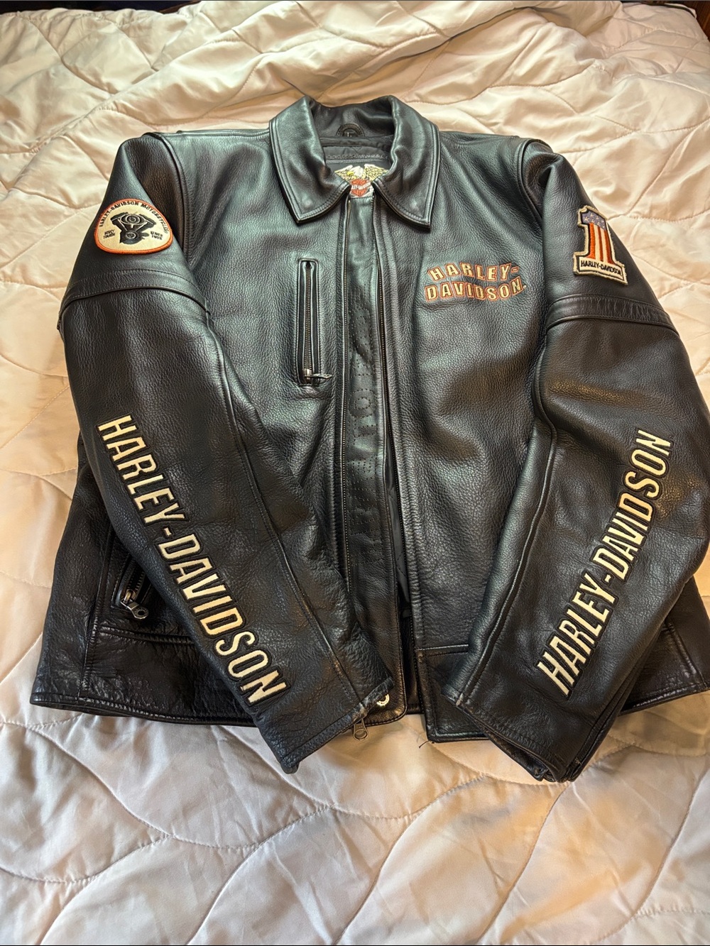 Harley-Davidson Black Leather Bomber Jacket with Gold Script
